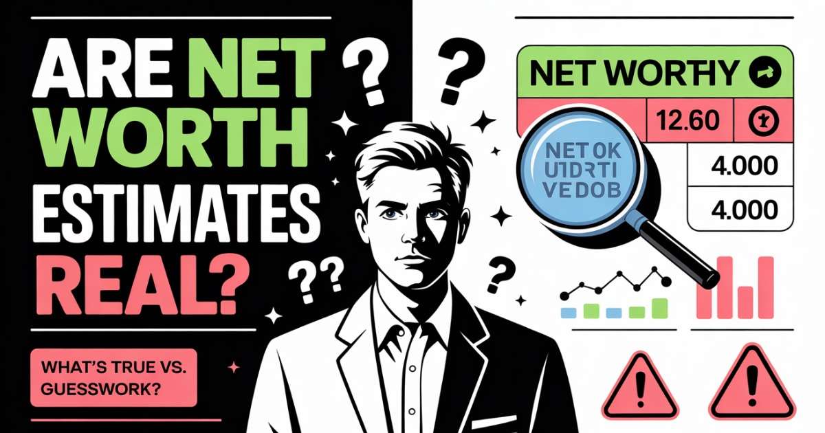 Infographic-style image contrasting real vs. exaggerated online figures to show how reliable celebrity net worth estimates are